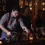 A contestant at the Woodford Reserve Manhattan Experience finale prepares his manhattan