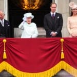 At the Conclusion of Queen’s Diamond Jubilee: Camilla, Duchess of Cornwall, Prince Charles, Prince of Wales, Queen Elizabeth II, Prince William, Duke of Cambridge, Catherine, Duchess of Cambridge and Price Harry wave to the crowds from Buckingham Palace.