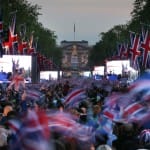 Queen’s Jubilee Celebration in London where thousands in the Mall near Buckingham Palace