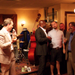 Cocktail historian Dave Wondrich prepares his toast and to be introduced with top bar chefs  Jim Meehan, Colin Asare-Appiah, Tal Nadari and Dan  Priseman (Four Roses Bourbon).