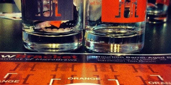 The Orange Glasses Brew Bracket’s tasting glasses, along with blind brackets