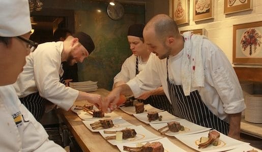 Lamb being plated at the Beard House kitchen