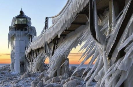 Frozen Lighthouse Michigan